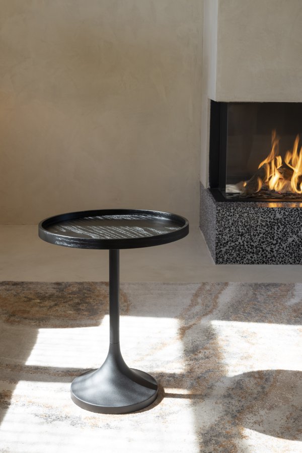 ZUIVER Jason sidebord, rund - sort egetræsfinér og metal (Ø46)