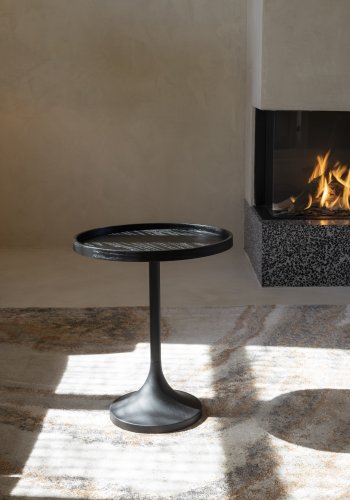 ZUIVER Jason sidebord, rund - sort egetræsfinér og metal (Ø46)