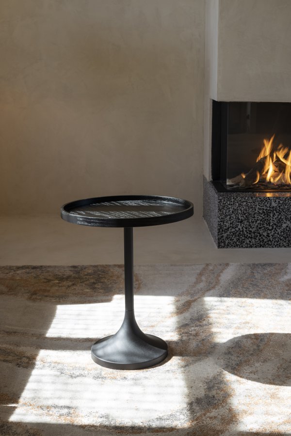 ZUIVER Jason sidebord, rund - sort egetræsfinér og metal (Ø46)