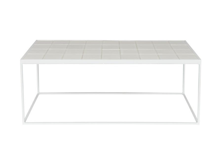 ZUIVER Glasert salongbord, rektangulrt - hvit keramikk og jern (93x42,5)