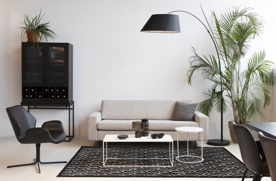 ZUIVER Glasert salongbord, rektangulrt - hvit keramikk og jern (93x42,5)