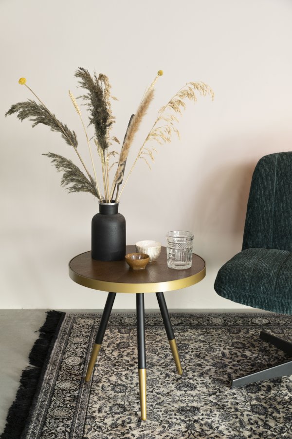 WHITE LABEL LIVING Denise sidebord, rund - brun askefinér og sort metal (44)