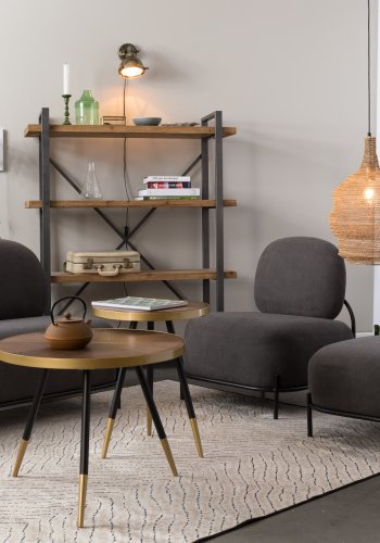 WHITE LABEL LIVING Denise salongbord, rundt - brun ask finer og svart metall (61)