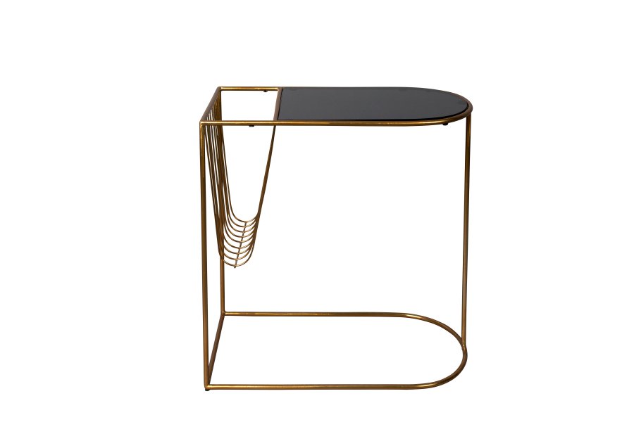 DUTCHBONE Eileen Beistelltisch mit Zeitschriftenhalter – Rauchglas und Goldstahl (51x32)