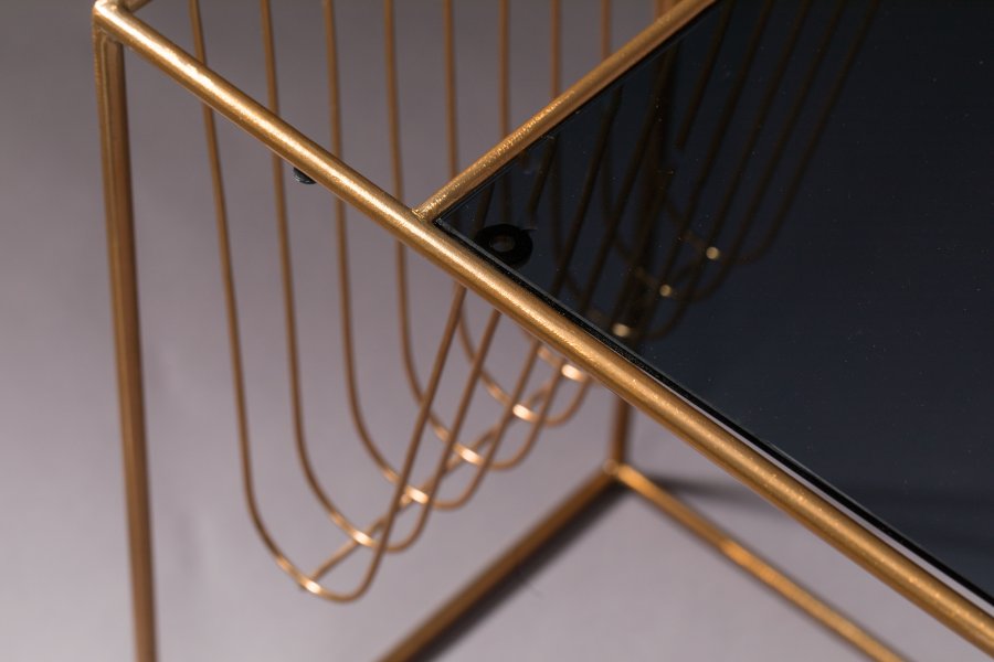 DUTCHBONE Eileen Beistelltisch mit Zeitschriftenhalter – Rauchglas und Goldstahl (51x32)