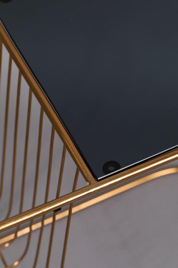 DUTCHBONE Eileen Beistelltisch mit Zeitschriftenhalter – Rauchglas und Goldstahl (51x32)