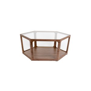 DUTCHBONE Sita sofabord, sekskantet - glas og brun valnddefinér (80x93)