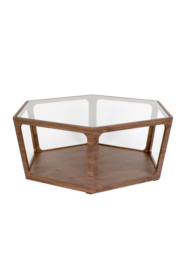 DUTCHBONE Sita salongbord, sekskantet - glass og brun valntt finish (80x93)
