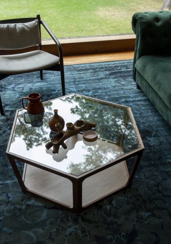 DUTCHBONE Sita salongbord, sekskantet - glass og brun valntt finish (80x93)