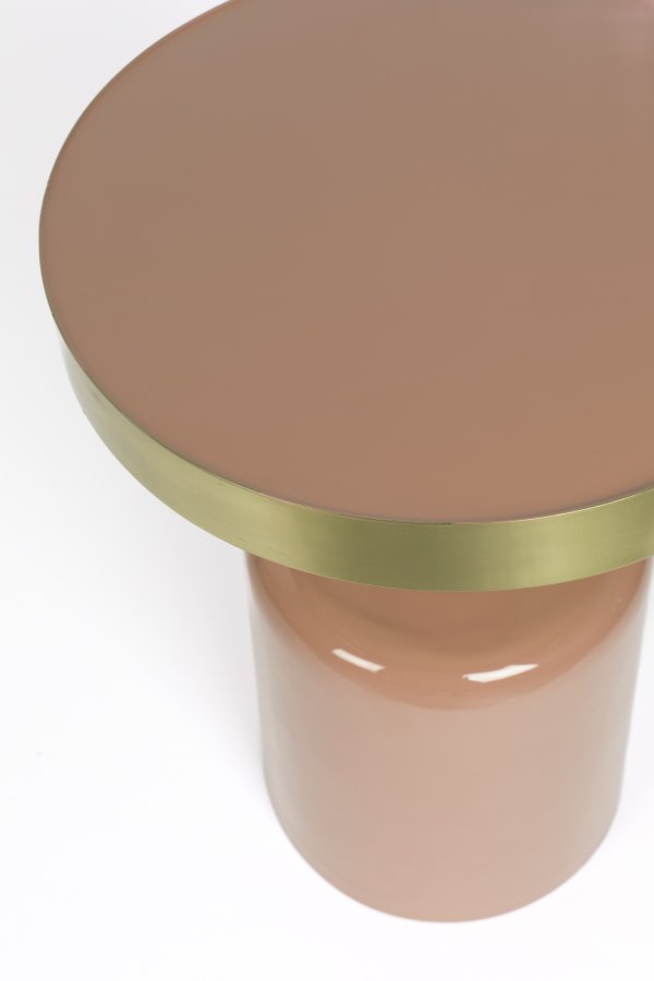 ZUIVER Glam sidebord, rundt - gullstl og rosa emaljejern (36) 
