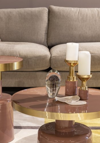 ZUIVER Glam sidebord, rundt - gullstl og rosa emaljejern (36) 