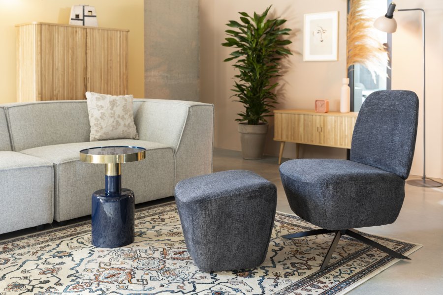 ZUIVER Glam sidebord, rundt - gullstl og bltt emaljejern (36)