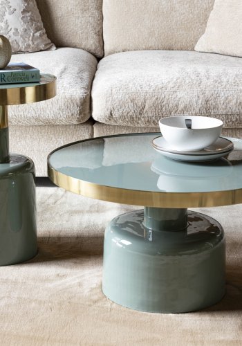 ZUIVER Glam sidebord, rundt - gull stl og grnt emaljejern (36)
