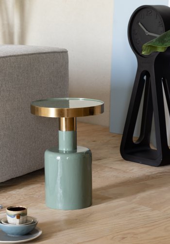 ZUIVER Glam sidebord, rundt - gull stl og grnt emaljejern (36)