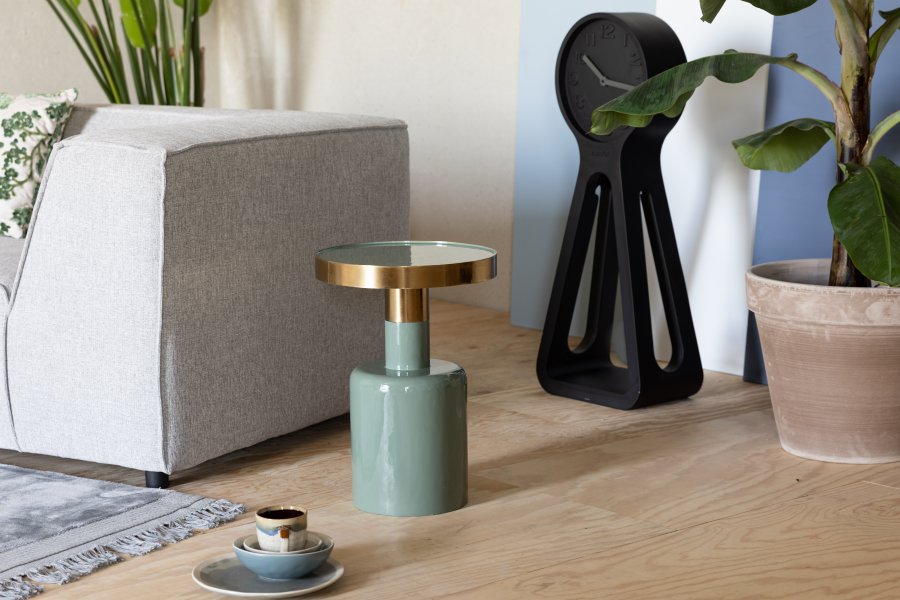 ZUIVER Glam sidebord, rundt - gull stl og grnt emaljejern (36)