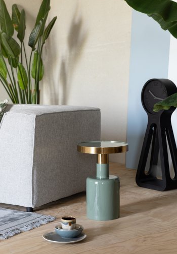 ZUIVER Glam sidebord, rundt - gull stl og grnt emaljejern (36)