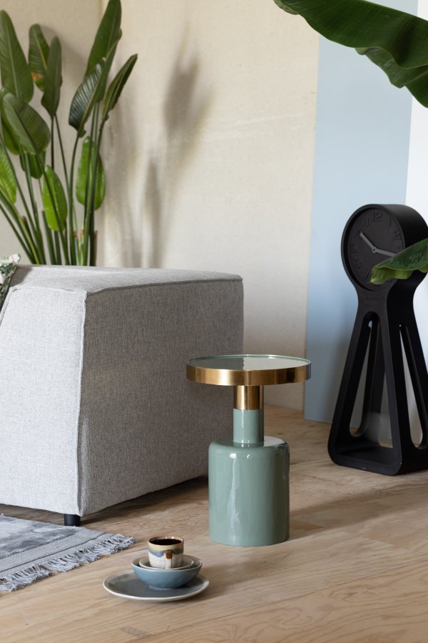 ZUIVER Glam sidebord, rundt - gull stl og grnt emaljejern (36)