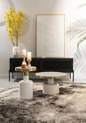 ZUIVER Glam sidebord, rundt - gullstl og hvitt emaljejern (36)