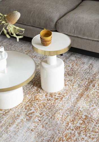 ZUIVER Glam sidebord, rundt - gullstl og hvitt emaljejern (36)