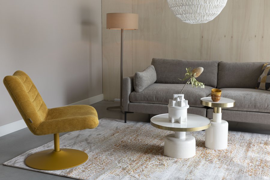 ZUIVER Glam sidebord, rundt - gullstl og hvitt emaljejern (36)