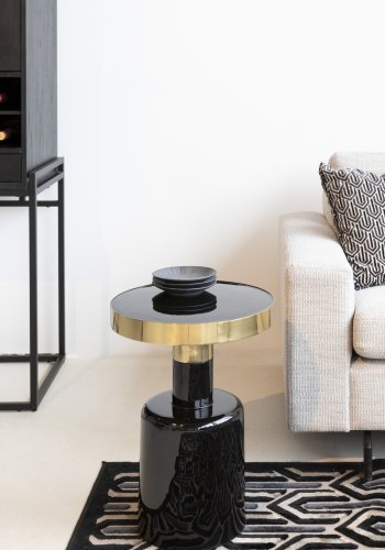 ZUIVER Glam sidebord, rundt - gullstl og svart emaljejern (36)