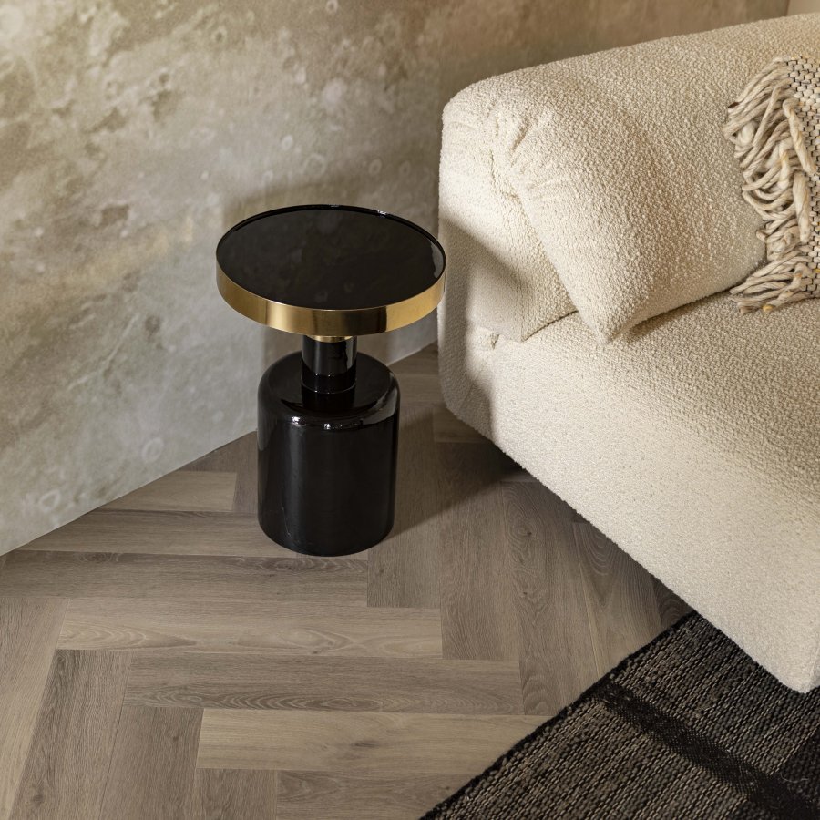 ZUIVER Glam sidebord, rundt - gullstl og svart emaljejern (36)