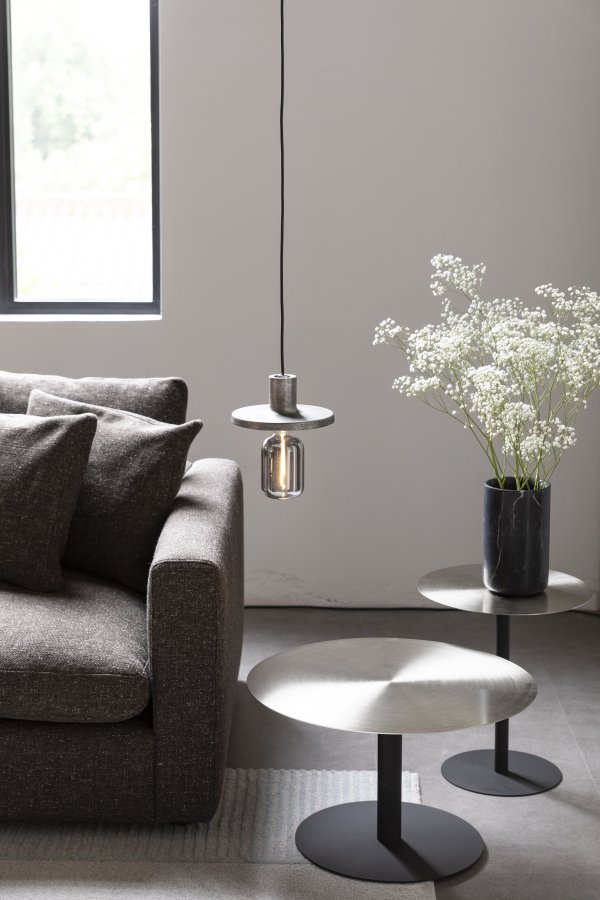 ZUIVER Snow sidebord, rundt - brstet sateng stl og sort stl (40)