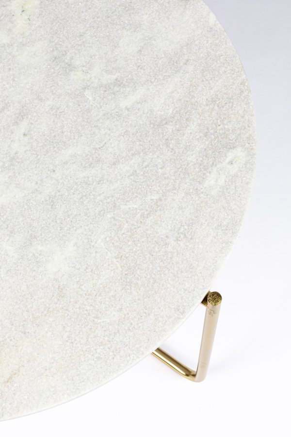 WHITE LABEL LIVING Timpa salongbord, rundt - hvit marmor og gullmetall (70)