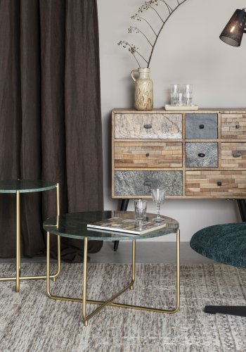 WHITE LABEL LIVING Timpa sofabord, rund - grn marmor og guld metal (70)