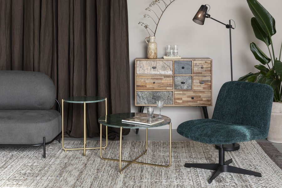 WHITE LABEL LIVING Timpa sofabord, rund - grn marmor og guld metal (70)