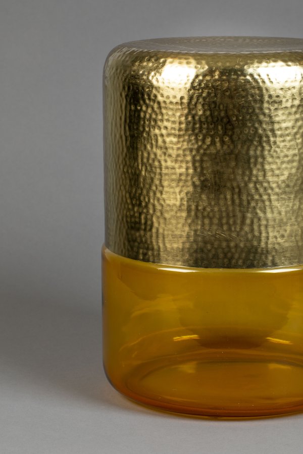 DUTCHBONE Cave sidebord, rundt - messingjern og ravfarget glass (35)