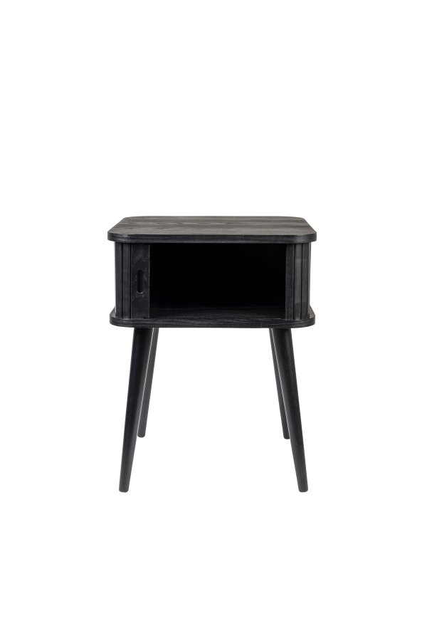 ZUIVER Barbier sidebord, m. 1 skyvedr - svart ask finer og gummitre (45x45)