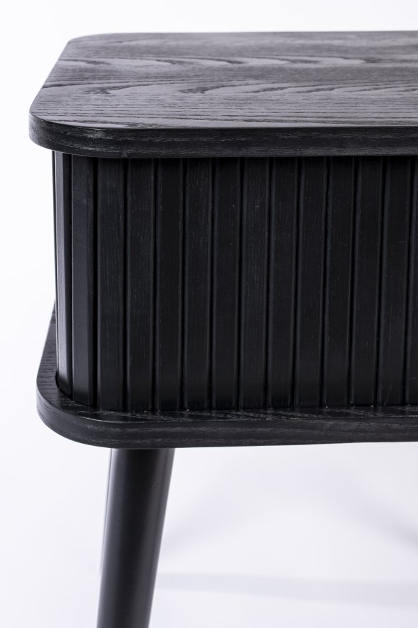 ZUIVER Barbier sidebord, m. 1 skyvedr - svart ask finer og gummitre (45x45)