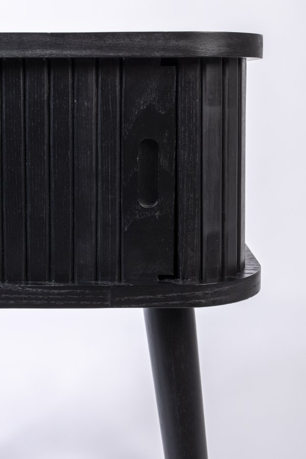 ZUIVER Barbier sidebord, m. 1 skyvedr - svart ask finer og gummitre (45x45)