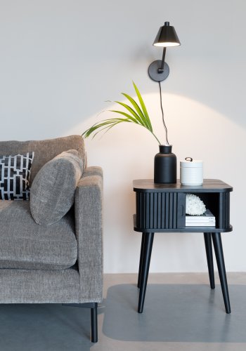 ZUIVER Barbier sidebord, m. 1 skyvedr - svart ask finer og gummitre (45x45)