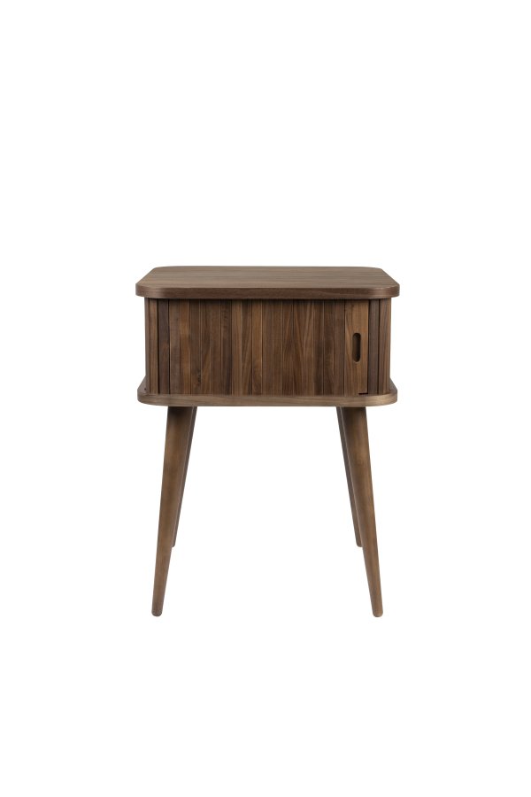 ZUIVER Barbier sidebord, m. 1 skyvedr - brun valnttfinish og gummitre (45x45)