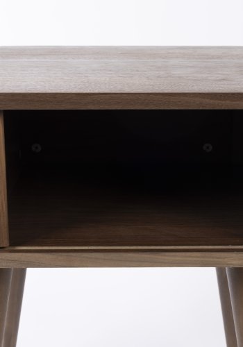 ZUIVER Barbier sidebord, m. 1 skyvedr - brun valnttfinish og gummitre (45x45)