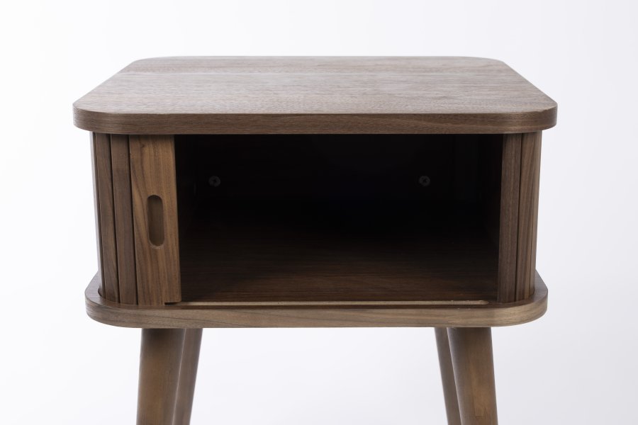 ZUIVER Barbier sidebord, m. 1 skyvedr - brun valnttfinish og gummitre (45x45)