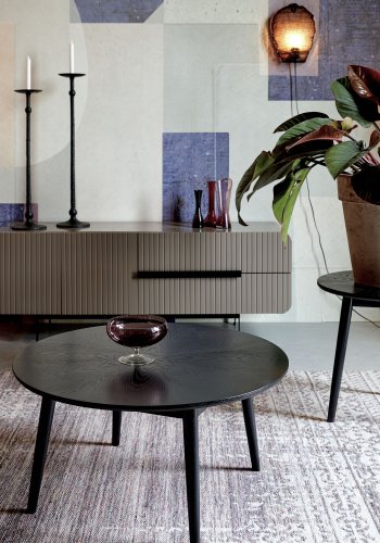 WHITE LABEL LIVING Fabio salongbord, rundt - svart eikefiner og eiketre (80)