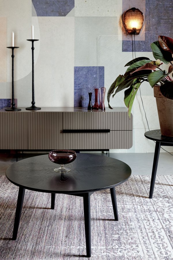 WHITE LABEL LIVING Fabio salongbord, rundt - svart eikefiner og eiketre (80)