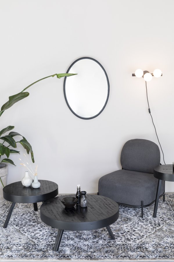 WHITE LABEL LIVING Suri salongbord, stort, rundt - svart teak og svart metall (74)
