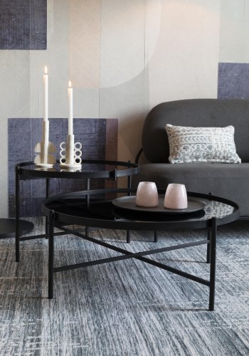 WHITE LABEL LIVING Li salongbord - svart glass og svart metall (122x82)