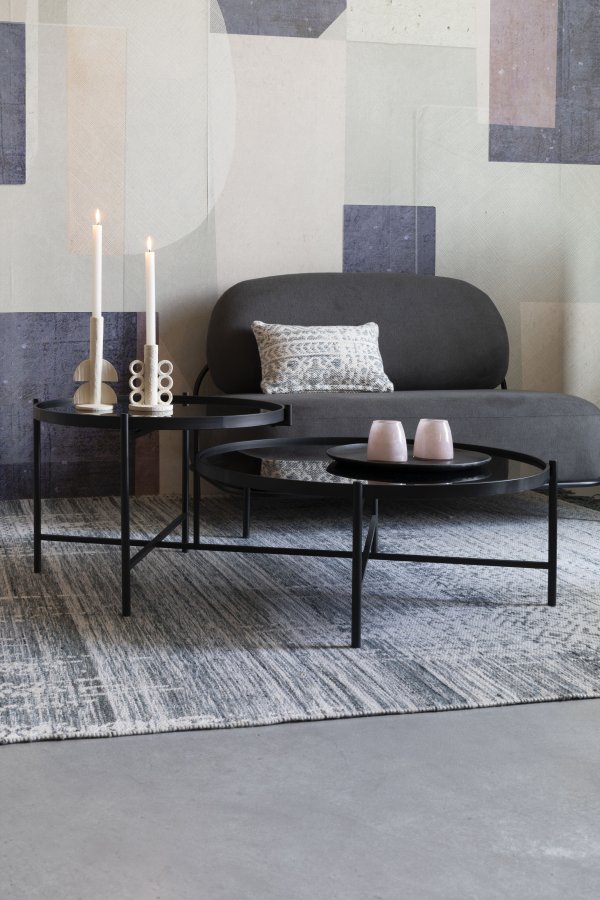 WHITE LABEL LIVING Li salongbord - svart glass og svart metall (122x82)