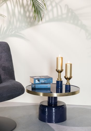 ZUIVER Glam salongbord, rundt - gullstl og bltt emaljejern (60)
