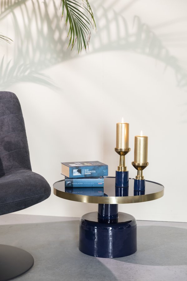 ZUIVER Glam salongbord, rundt - gullstl og bltt emaljejern (60)