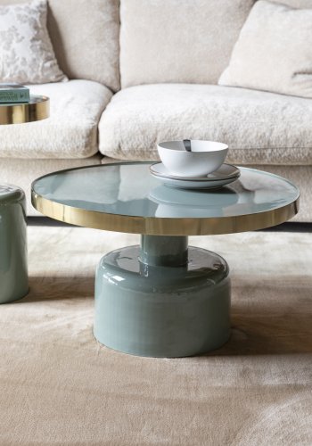 ZUIVER Glam salongbord, rundt - gullstl og grnt emaljejern (60)