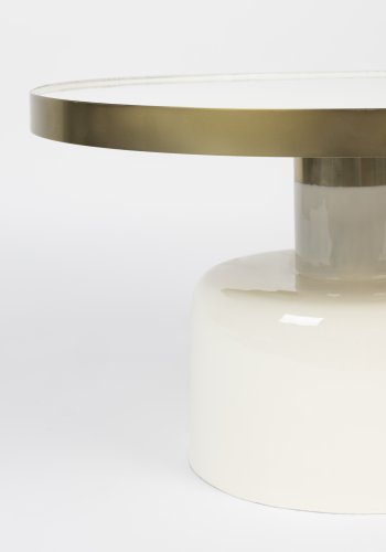 ZUIVER Glam salongbord, rundt - gullstl og hvitt emaljejern (60)