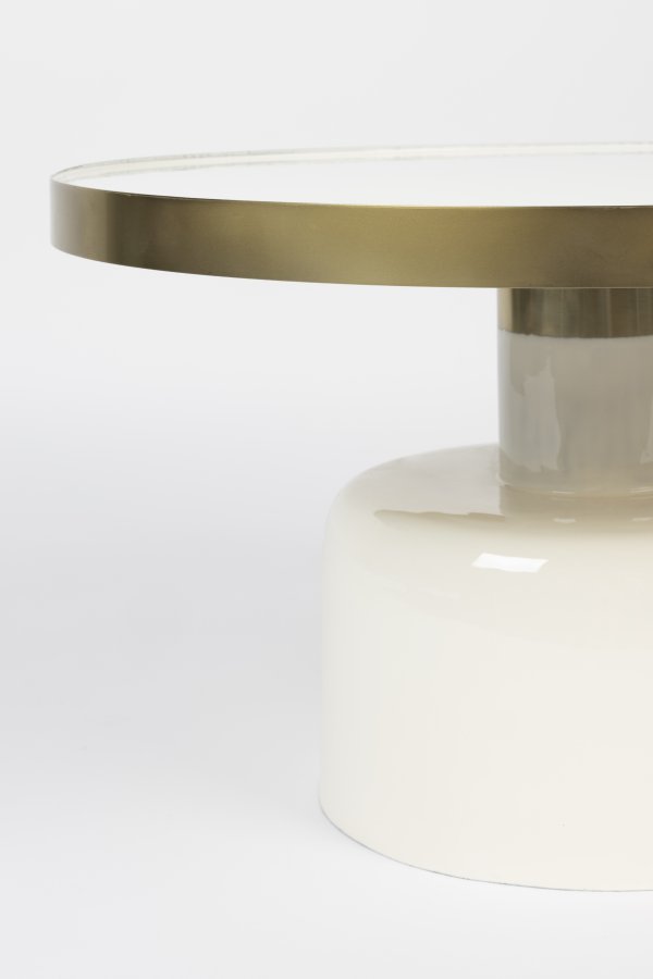 ZUIVER Glam salongbord, rundt - gullstl og hvitt emaljejern (60)