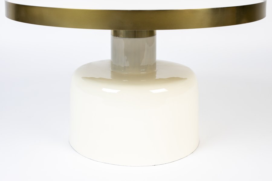 ZUIVER Glam salongbord, rundt - gullstl og hvitt emaljejern (60)