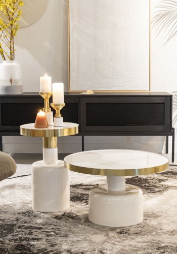 ZUIVER Glam salongbord, rundt - gullstl og hvitt emaljejern (60)